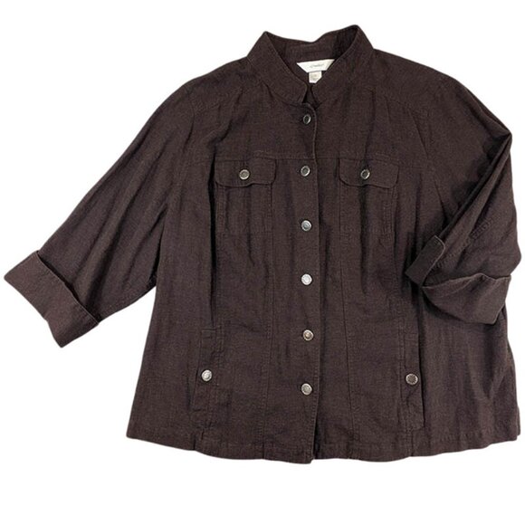 CJ Banks Top Womens 2X Brown Linen Shacket Career Capsule Minimalist Utility - Picture 1 of 13